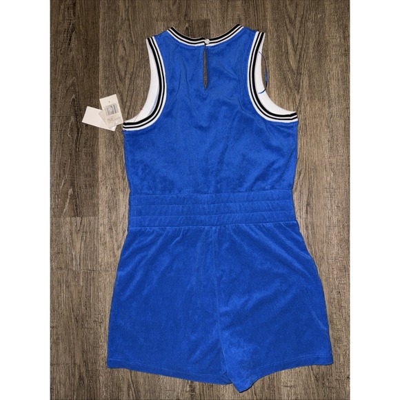 NWT Juicy By Juicy Couture One-Piece Blue Splash Crown Logo Shorts Romper Medium - Picture 4 of 4